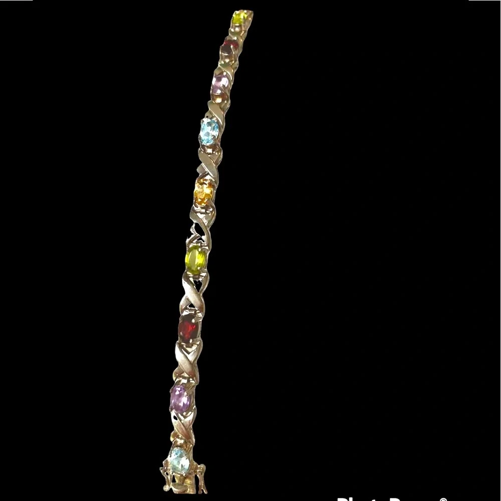 Sterling silver multi-gem stone bracelet 7” - Picture 4 of 13